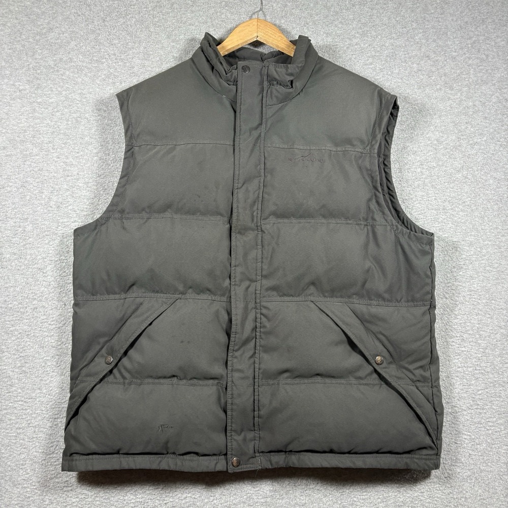 Vintage Eddie Bauer Goose Down Puffer Vest Mens XL Gray Green EB650 Gorpcore